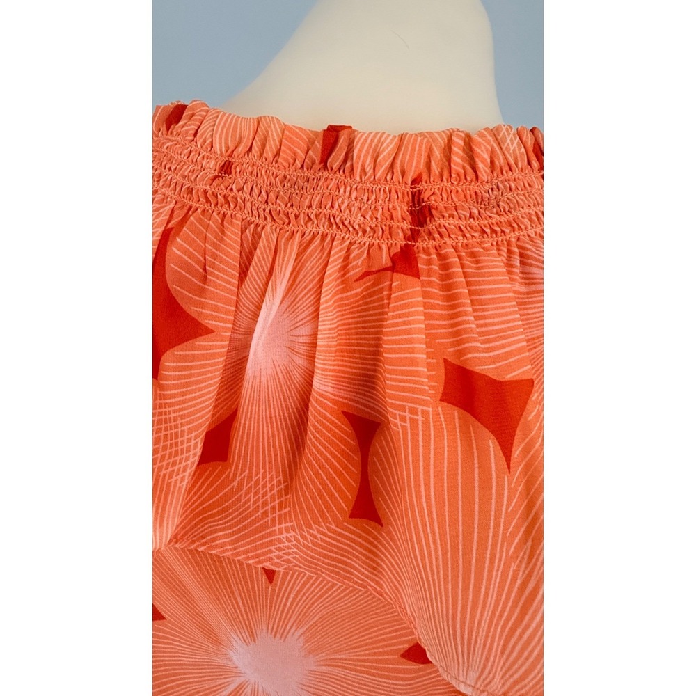 Ramy Brook Tropical Boho Orange Ruffle Smocked Mini Dress Large - Picture 13 of 15